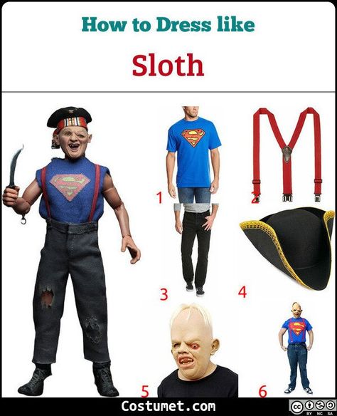 Sloth (The Goonies) Costume for Cosplay & Halloween 2021 Goonies Trunk Or Treat, Goonies Halloween Costume, Sloth Costume Diy, Goonies Characters, Goonies Costume, Sloth Costume, Sloth Goonies, Movie Character Ideas, Tricorn Hat