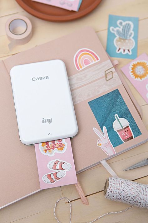 Mini Cute Things, Cannon Ivy Mini Printer Ideas, Mini Color Printer, Sticker Printer With Color, Sticker Paper For Printer, Mini Printer Ideas, Cute Printer, Canon Ivy Mini Photo Printer Ideas, Ivy Printer