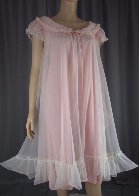 Night Gown Vintage, Pink Night Gown, Beautiful Nightgown, Night Gown Dress, Pink Nightgown, Vintage Pajamas, Gown Vintage, Pink Sheer, Vintage Nightgown