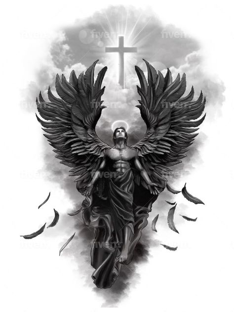 Guardian Tattoo, Dark Angel Tattoo, Angel Warrior Tattoo, Angel Back Tattoo, Christus Tattoo, Beautiful Angel Tattoos, Guardian Angel Tattoo Designs, Archangel Michael Tattoo, Guardian Angel Tattoo