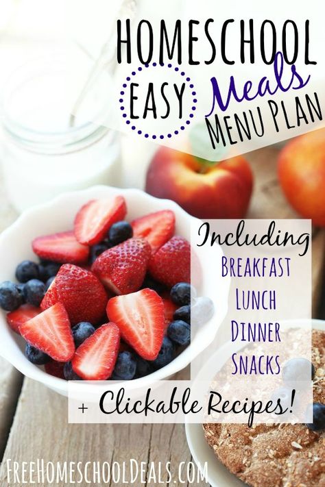 Homeschool Food Ideas, Homeschool Menu Plan, Back To School Meal Ideas, Homeschool Meal Planning, Homeschool Snack Ideas, Homeschool Lunch Ideas Meal Planning, Homeschool Breakfast Ideas, Homeschool Meal Plan, Homeschool Breakfast