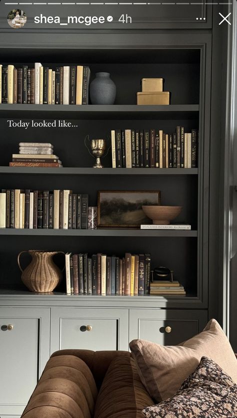 Dark Bookshelves, Black Bookshelves, Living Room Styling, Room Styling, Fall Shoot, Styling Shelves, Bookshelf Styling, Studio Mcgee, Shelf Styling