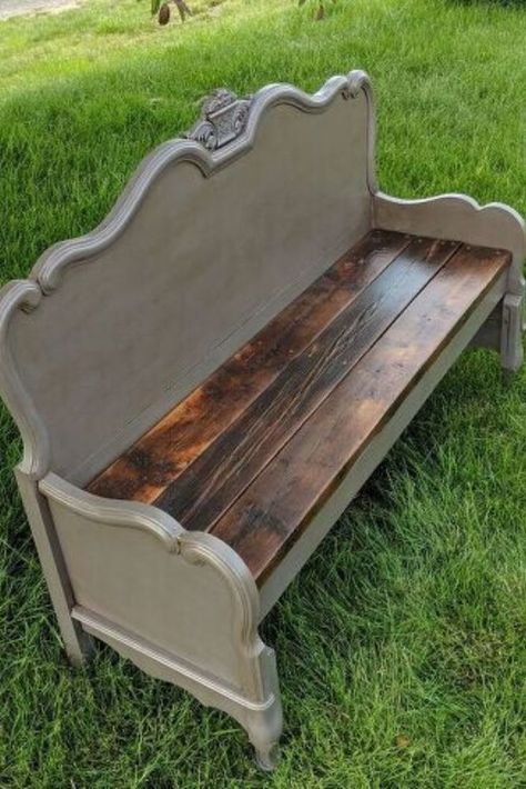 Bench From A Headboard, Diy Headboard Bench, Make A Bench, Diy Bench Seat, Diy Bank, Repurposed Headboard, Headboard Benches, Old Headboard, Headboard Diy