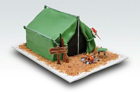 Tent Cake Ideas, Tent Gingerbread House, Tent Cake, Camping Cake, Camping Theme Birthday Party, Camping Cakes, Gingerbread House Designs, Outdoor Birthday, Cupcake Decorating