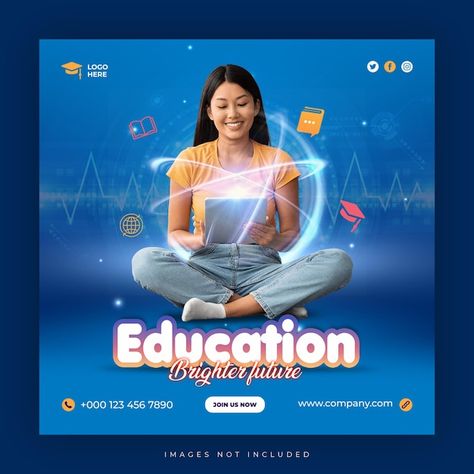 PSD education social media post square w... | Premium Psd #Freepik #psd #course #courses #online-education #elearning Educational Social Media Post, Education Social Media Post, Banner Template Design, Web Banner Design, Online Education, Bright Future, Web Banner, Post Design, Media Post