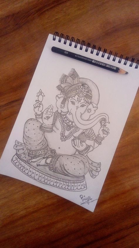 Vinayagar Drawing Easy, Ganesh Drawing Pencil, Ganesh Ji Pencil Sketch, Ganesh Ji Drawing Easy, Vinayagar Drawing, Ganesh Ji Sketch, God Sketch, Pregnancy Drawing, Mandala Elephant Tattoo