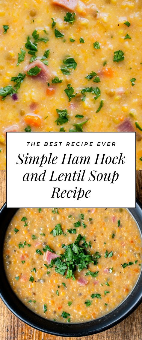 Image for Simple Ham Hock and Lentil Soup Recipe Ham And Red Lentil Soup, Ham And Lentil Soup Recipes, Ham And Lentil Soup Crockpot, Ham Hock Soup Recipes, Lentil Soup With Ham Bone, Lentil Ham Soup, Ham Lentil Soup, Lentil Soup With Ham, Lentil Soup Crockpot