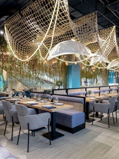 Ocean Restaurant, Boat Restaurant, Restaurant Design Inspiration, Modern Restaurant Design, Modern Restaurant, Retail Design Blog, Restaurant Interior Design, Seafood Restaurant, Restaurant Interior