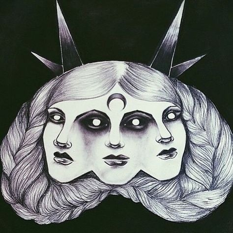 MIGHTY HEKATE: Keyholder of the World! Three Faced Goddess, Hecate Drawing, Collaborative Drawing, Bill Crisafi, Lux In Tenebris, Pagan Magick, Lucet, Dream Photography, Goth Art