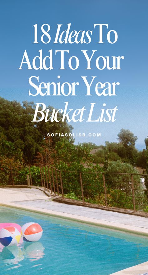 I’m sharing 18 fun things I am adding to my High School Senior Year Bucket List with you, and trust me, you’re going to want to check off every last one of these. My senior year was amazing, but of course, there are a few things I’d tweak. So, don’t miss out, and let me know in the comments if you think I’ve missed any other ideas I could add to the list. Summer Bucket List Senior Year, Senior Year Bucket List For Parents, Last Day Of High School Senior Year, Senior Year Bucket List, Last Summer Before College Bucket Lists, Senior Bucket List, High School Bucket List, Summer Before Senior Year, Senior Year Things