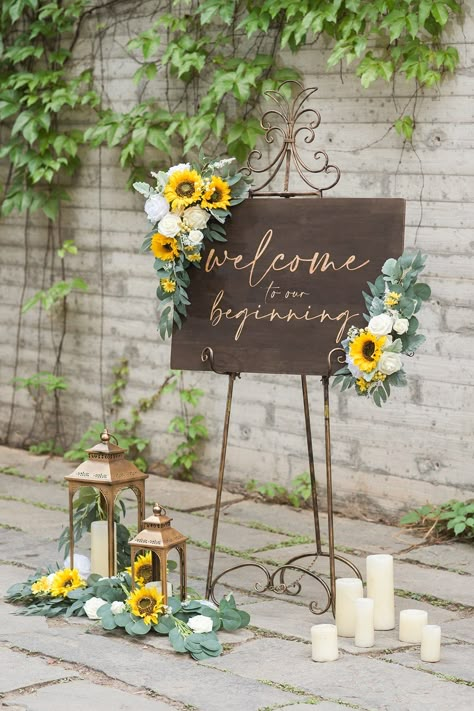 Sage And Sunflower Wedding Decor, Sun Flower Wedding Decor, Eucalyptus Sunflower Wedding Table Decor, Wedding Sunflowers Theme, Wedding Sunflower Decorations, Diy Sunflower Wedding Decorations, Sage And Sunflower Wedding, Green And Sunflower Wedding, Sage Green And Sunflower Wedding