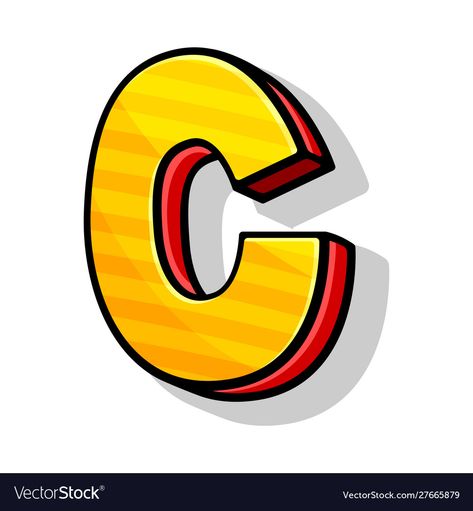 The Letter C Design, Yellow Letters Printable, Letter C Black Background, Orange Alphabet Letters, Yellow Alphabet Letters, Cartoon Font, Alphabet Font, Capital Letters, Letter C