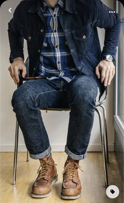 Mens Heritage Style, Mens Hipster Style, Moc Toe Boots Men Outfit, Red Wing Boots Outfit Mens Fashion, Redwings Outfit, Redwing Boots Outfit, Red Wings Boots Outfit, Heritage Style Men, Red Wing Boots Men