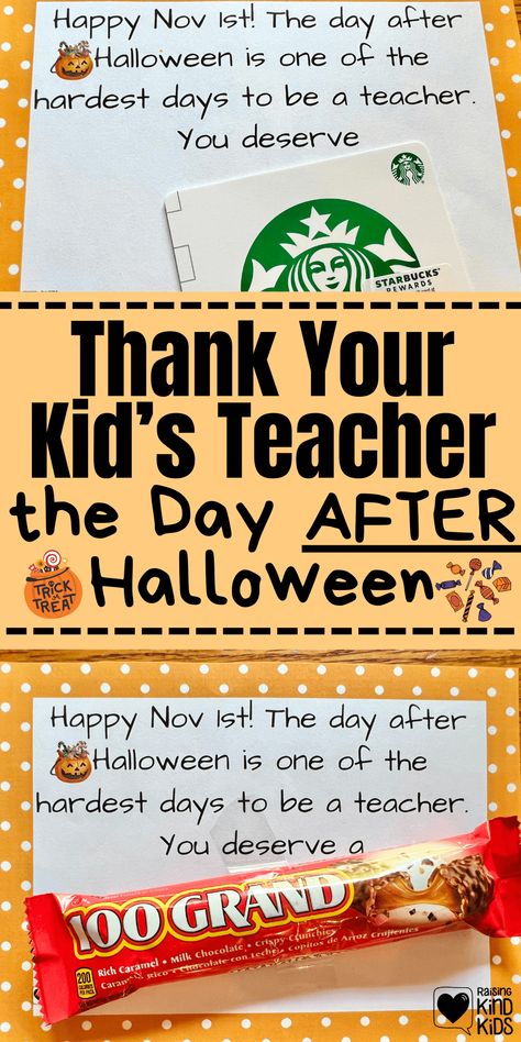 Thank a Teacher The Day after Halloween on November 1st which is the hardest day to be a teacher! Kids are still on a sugar rush, which can be crazy for teachers the next day. Let's thank our teachers even if not on Teacher Appreciation Day because they truly deserve to know how much we appreciate all their hard work to make a difference in our kids' lives! Check out Coffee and Carpool to grab these free Teacher Kindness notes now! School Readiness Activities, Day After Halloween, Kindness Notes, Boredom Busters For Kids, Halloween Teacher Gifts, Thanksgiving School, Kindness Activities, Be Crazy, November 1st