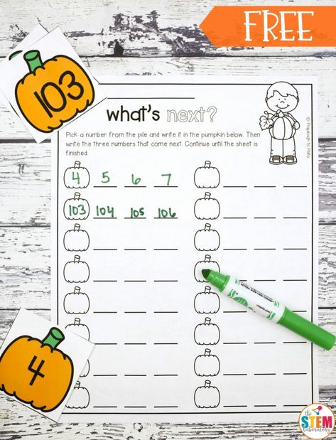 Pumpkin Number Sequencing - The Stem Laboratory What Number Comes Next, Pumpkin Math Activities, Centers First Grade, Fall Math Centers, Halloween Math Centers, Pumpkin Math, Pumpkin Unit, Halloween Math Activities, First Grade Lessons