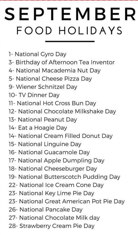 National Food Day Calendar, National Celebration Days, Monthly Holidays, National Holiday Calendar, Fun Calendar, Funny Holidays, September Holidays, Silly Holidays, Monthly Celebration