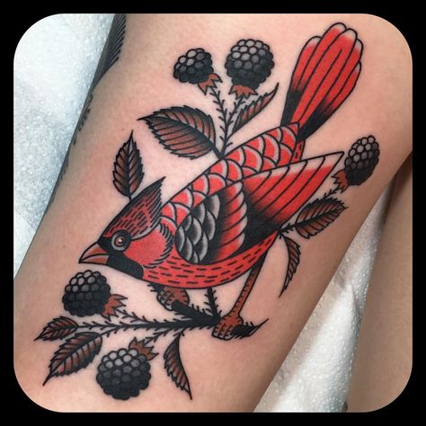 Amazing cardinal tattoo American Traditional Cardinal Tattoo, Cardinal Tattoo Traditional, Traditional Cardinal Tattoo, Tattoo Cardinal, Traditional Bird Tattoo, Yellow Rose Tattoos, Cardinal Tattoo, Cardinal Tattoos, Art Nouveau Tattoo