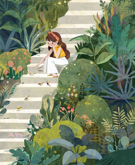 A Girl, Plants, Flowers, Art