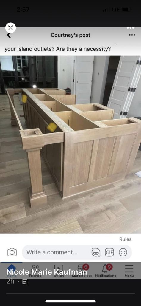 Building Kitchen Island With Seating, Kitchen Island Construction, Building An Island With Stock Cabinets, Kitchen Island Plans Diy How To Build, 9x4 Kitchen Island, Island Legs Ideas, Building A Kitchen Island, Kitchen Island Legs Ideas, T Shaped Island With Seating