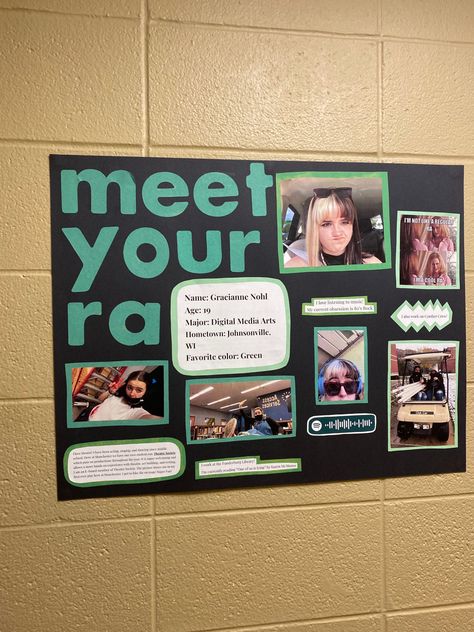 Flyer Bulletin Board, Get To Know Me Bulletin Board Ra, Meet Your Ra Poster, Ra Dorm Bulletin Boards, Ra Bulletin Boards Meet Your Ra, Ra Personal Board, Get To Know Me Ra Board, Where Am I Ra Board, Bulletin Board Ideas For College Dorms