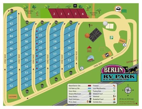 Park Map | Berlin RV Park Mobile Home Park Layout, Rv Park Ideas, Rv Park, Rv Park Design Plans, Rv Holiday, Local Map, Resort Plan, Mobile Home Parks, Rv Campgrounds