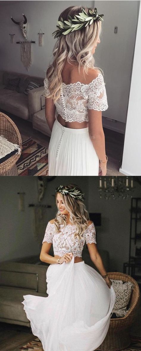 2 Piece Wedding Dress, Dresses Two Piece, Chiffon Prom Dresses, Prom Dresses Boho, Two Piece Wedding Dress, Beach Wedding Dresses, Wedding Dress Chiffon, Prom Dresses Two Piece, Piece Prom Dress