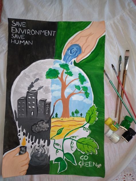 Poster Making Ideas Poster Making Ideas For Competition, Environmental Art Posters, Ecosystem Drawing Easy, Save Environment Poster Drawing, Environmental Art Projects, Easy Pencil Drawing, Easy Drawing Step By Step, Earth Day Drawing, Easy Drawing Steps