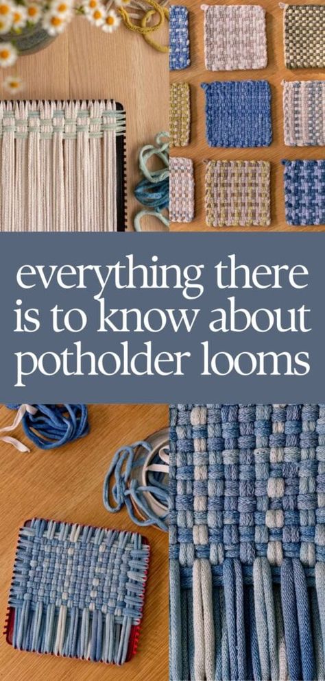 Potholder Loom Projects, Pin Loom Weaving Projects, Loom Potholder Patterns, Pot Holder Loom, Potholder Diy, Loop Potholders, Loop Weaving, Potholder Patterns Free, Triangle Loom