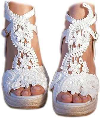 Wedge Dress Shoes, Trendy Wedges, Lace Wedding Shoes, Wedding Shoes Bridesmaid, Shoes Bridesmaid, Summer Embroidery, Wedding Shoes Lace, Women Platform Sandals, Lace Bridesmaids