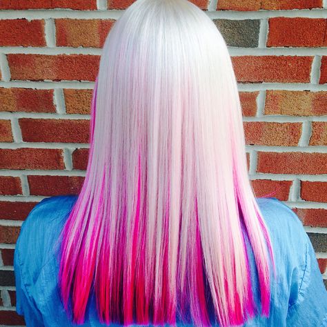 Blond Hair With Pink Ends, Blonde With Hot Pink Peekaboo, Blonde Hair Fade, Bubble Gum Pink And Blonde Hair, Blonde Pink Purple Blue Hair, Pink Hair Rainbow Highlights, Kim Hair, Caramel Blonde, Hair Color Options