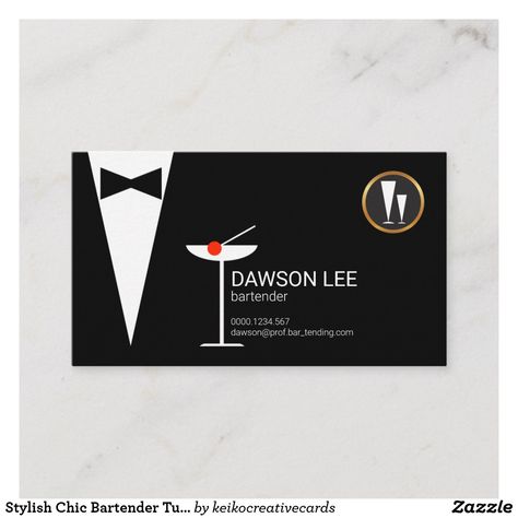 Stylish Chic Bartender Tuxedo Martini Glass Business Card #businesscards Beverage Server, Avicii, Catering Services, Visiting Cards, Cocktail Bar, Dog Bowtie, Martini Glass, Business Card Design, Martini