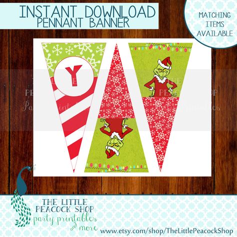 Grinch Happy Birthday printable Pennant Banner | Who Christmas Grinchmas Party | INSTANT DOWNLOAD by TheLittlePeacockShop on Etsy https://www.etsy.com/listing/255155226/grinch-happy-birthday-printable-pennant Grinch Cubicle, Grinchmas Party, Cubicle Ideas, Countdown Activities, Grinch Christmas Party, Grinch Party, Happy Birthday Printable, Pennant Banner, Cubicle Decor