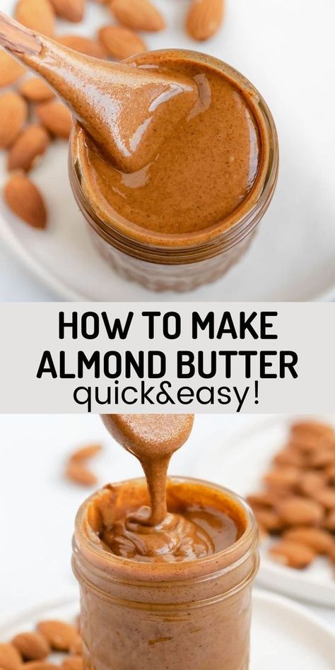 Homemade almond butter is a healthier tastier and cheaper way to consume almond butter. The best part of this recipe is that you will only need one ingredient, almonds! Diy Almond Butter, Homemade Almond Butter Recipe, Almond Butter Benefits, Make Almond Butter, Nut Butter Recipes, Homemade Almond Butter, Almond Butter Brownies, Almond Butter Recipes, Granola Recipe Homemade