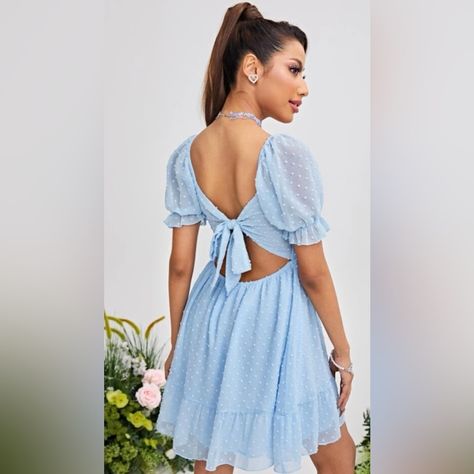 Altar’d State Square Neck Swiss Dot Puff Sleeve Ruffle Hem Tie Back Dress New With Tags Size Small Baby Blue Pink Beach Dresses, Backless Short Dress, Altard State Dresses, Low Back Dresses, Pink Summer Dress, Office Dresses For Women, Evening Dresses With Sleeves, Knot Dress, High Waist Dress