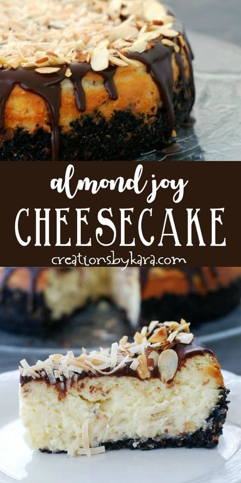 Almond Joy Cheesecake Recipe, Almond Joy Cheesecake, Low Carb Bars, Biscotti Cheesecake, Coconut Cheesecake, Desserts Cake, Cheesecake Pie, Cheesecake Cake, Almond Joy