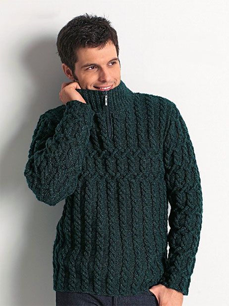 ZIP COLLAR Sweater for men - free knitting pattern.This cabled sweater would be the perfect gift for the guy in your life. Free Aran Knitting Patterns, Mens Knit Sweater Pattern, Gents Sweater, Mens Knit Sweater, Crochet Men, Knitting Patterns Free Sweater, Knit Men, Sweater Gift, Hat Knitting Patterns