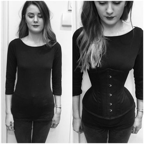 Eloise before and after, she's wearing a handmade waist trainer by Heartwell Corsets   #waisttrainer #corset #waist training Corset Training Before And After, Corset Before And After, Waist Training Results, Waist Trainer Before And After, Corset Diy, Coffee Brown Hair, Best Waist Trainer, Corset Training, Bridal Corset