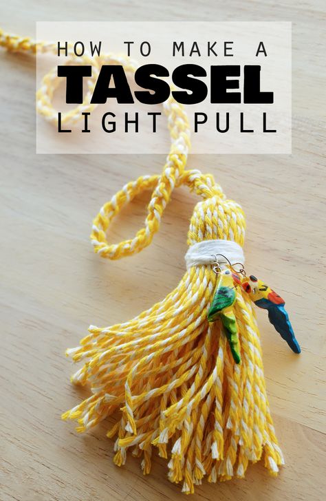 Ceiling Fan Chain Pulls Diy, Light Pulls Ideas, Light Pull Cord Ideas, Ceiling Fan Pulls Diy, Fan Pulls Diy, Tassels Diy Tutorials, Diy Embroidery Thread, Bathroom Light Pulls, Twine Diy