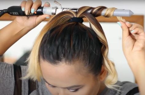 How to Curl Your Hair Quickly How To Curl Your Ponytail, How To Curl Hair In A Ponytail, How To Curl Ponytail, How To Curl Hair Fast, How To Make Your Hair Hold Curls, Fast Hair Curling, How To Lightly Curl Hair, Curling Hair Ponytail Trick, 5 Minute Curls