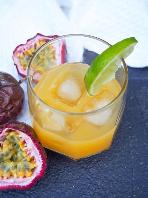 This passion fruit margarita puts an aromatically fruity twist on the classic cocktail. Easy to make, using fresh fruit, it's refreshing and tasty. Fruit Margarita Recipe, Passion Fruit Margarita Recipe, Passionfruit Margarita, Recipes With Fruit Cocktail, Passion Fruit Margarita, Fruit Margarita, Mango Margarita, Watermelon Margarita, Pineapple Rum