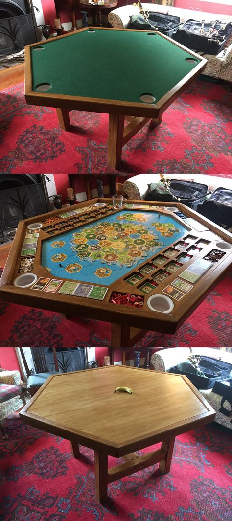 Gaming Table Diy, Dnd Table, Catan Board Game, Board Game Room, Catan Board, Table Build, Board Game Storage, Board Game Table, Board Game Design