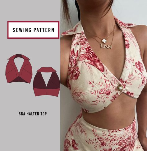 Bra Halter Top Instant Download PDF Sewing Pattern Printable Pattern Crop Top Collar Shirt XS 2XL - Etsy UK Crop Tops With Collar, Tops To Make Sewing, Bra Top Sewing Pattern, Easy Sew Clothes For Women, Two Piece Sewing Pattern, Patron Top, Crop Top Sewing Pattern, Halter Top Pattern, Pattern Crop Top