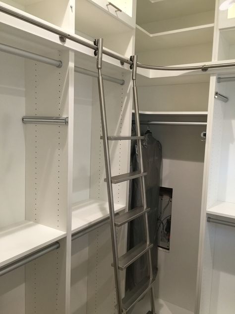 Walk In Closet With Ladder, Closet With Ladder, Closet With Ladder Small Spaces, Sliding Ladder Closet, Wardrobe Ladder, Closet Ladder, Closet Ladder Ideas, Small Walkin Closet, Sliding Ladder