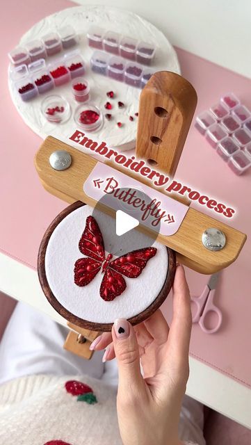 🤍BY_KSI🤍Handmade jewellery🤍 on Instagram: "♥️The process of Red BUTTERFLY brooch♥️
———————————————————
@by_ksi  I N S P I R A T I O N ✨" Red Butterfly Jewelry, Red Butterfly Necklace, Beaded Butterfly Brooch, Luxury Butterfly Brooch Jewelry, Ornate Red Jewelry Brooch, Butterfly Embroidery, Red Butterfly, Butterfly Brooch, Embroidery