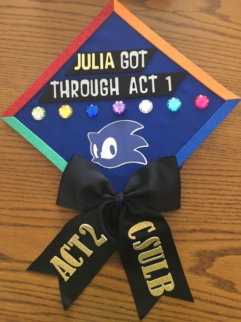 My graduation hat! (Sonic Mania themed) : SonicTheHedgehog Sonic The Hedgehog Graduation Cap, Sonic Graduation Cap, Graduation Cap Designs College, Graduation Hat Designs, Caps Ideas, Grad Cap Decorated, Caps Game, Graduation Cap Decoration Diy, Grad Cap Designs