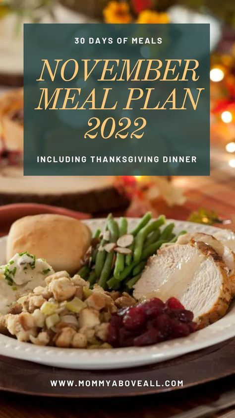 This is our monthly meal plan for our family of 4. 30 days of dinners including some appetizer & dessert ideas for the month of November. Enjoy!! Meals For A Month Menu Planning, November Meal Plan, 30 Dinner Ideas, Thanksgiving Menu Planning, Thanksgiving Meal Plan, Weeknight Dinner Ideas, Monthly Meal Plan, Meal Plan Recipes, Thanksgiving Planning