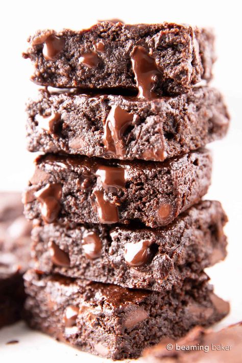 Best Vegan Brownies Recipe – Easy ‘n Moist! - Beaming Baker Oat Flour Brownies, Beaming Baker, Gf Brownies, Vegan Gluten Free Brownies, Best Vegan Brownies, Vegan Chocolate Brownies, Gluten Free Brownies Recipe, Vegan Brownies Recipe, Best Vegan Desserts