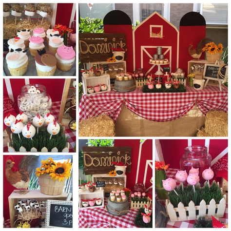 Barnyard Dessert Table by Bizzie Bee Creations Farm Party Foods, Barn Birthday Party, Animal Themed Birthday Party, Farm Themed Party, Barnyard Birthday Party, Farm Theme Birthday, Farm Animals Birthday Party, Farm Themed Birthday Party, Birthday Party Desserts