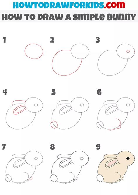 How To Draw Cute Animals Step By Step, How To Draw A Bunny Easy, How To Draw A Bunny Step By Step, How To Draw A Bunny, Bunny Drawing Simple, Bunny Step By Step Drawing, How To Draw Bunny, Draw A Bunny, Trin For Trin Tegning