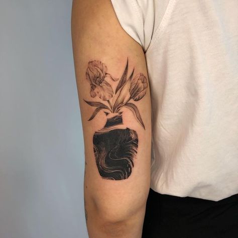 Forearm Cover Up Tattoos, Cool Finger Tattoos, Cover Up Tattoos For Women, Iris Tattoo, Tulip Tattoo, Black Tattoo Cover Up, Feather Tattoo Design, Instagram Cover, London Tattoo